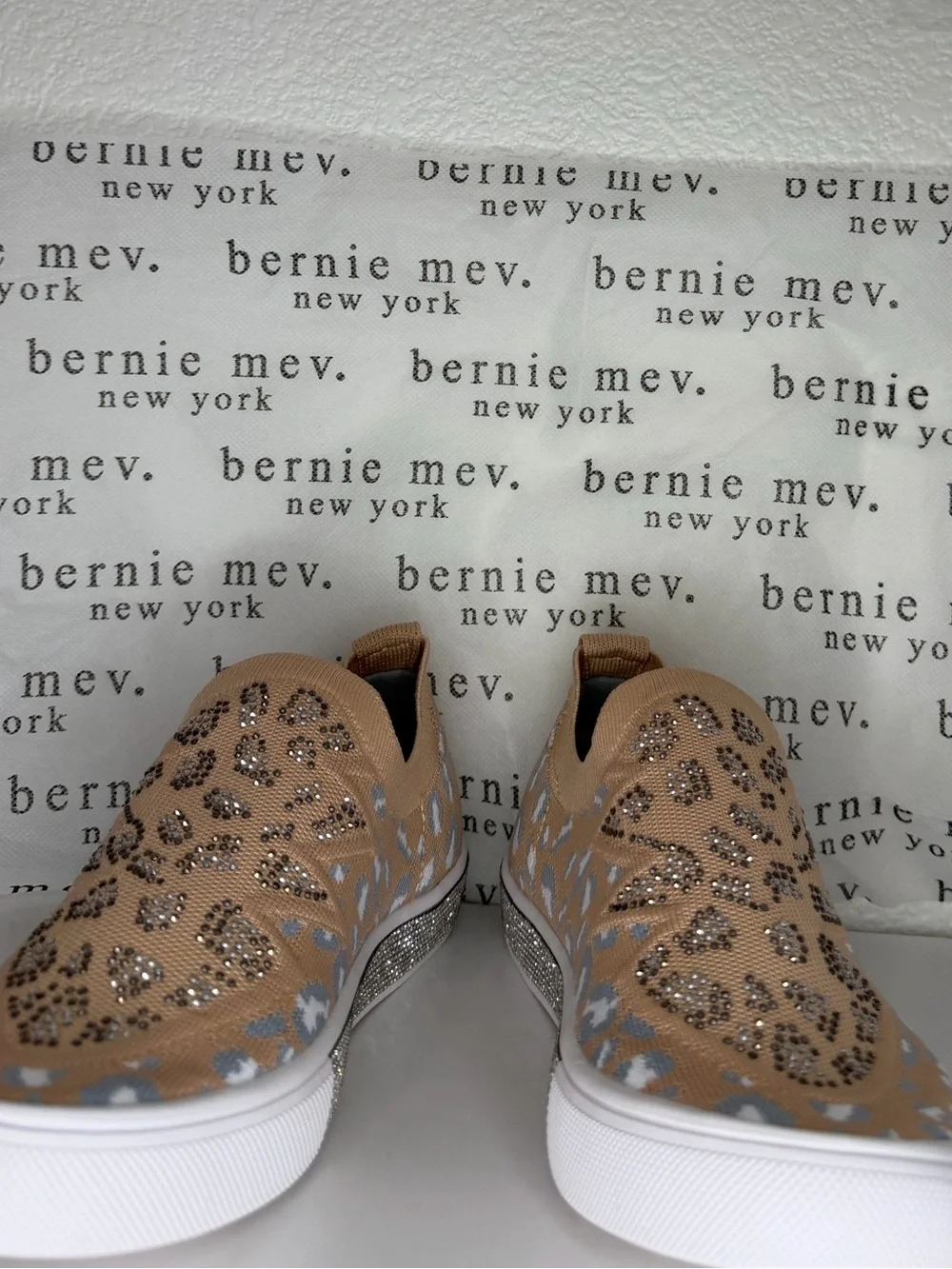 bernie mev. Tan Slip-On Sneakers with Leopard Metallic Accents